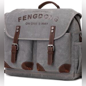 Mens Messenger Bag 15.6 Inch Waxed Canvas Genuine Leather Briefcase
